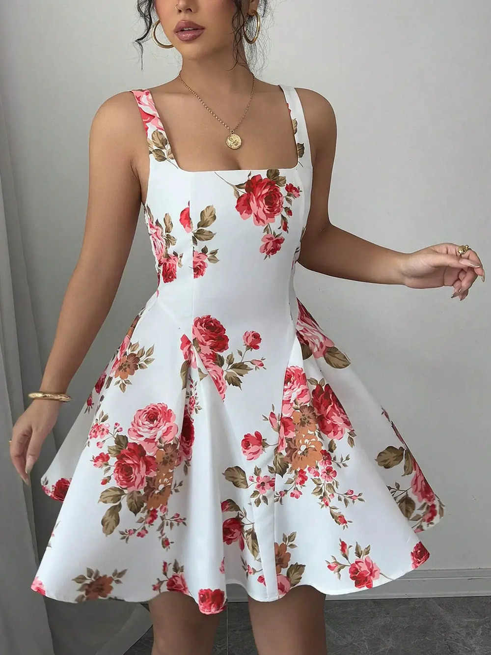 ZARA Floral Square Neck Spaghetti Strap Dress